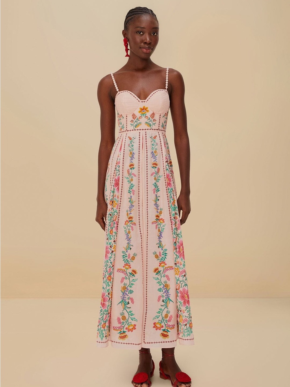 Farm Rio Bohemian Embroidered Pink Maxi Dress size large